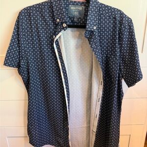 Heritage Men's Patterned Navy Casual Shirt - 4 way stretch!